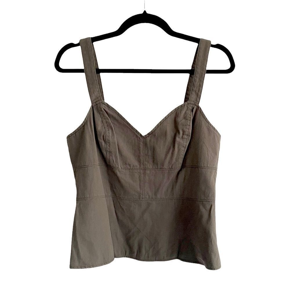 BCBGMAXAZRIA Sleeveless Blouse Tank Top Olive Green Back Zip 8